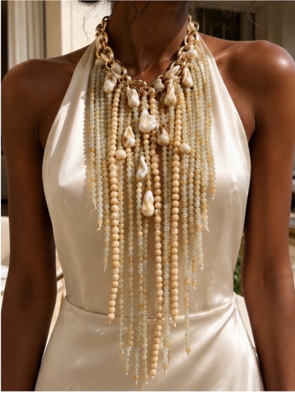 New! Coastal Neutral Beaded Statement Necklace NWOT 5014